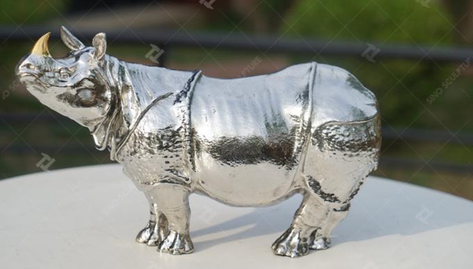 Small Stainless Steel Cast Animal Sculpture Walking Rhino For Collection 0