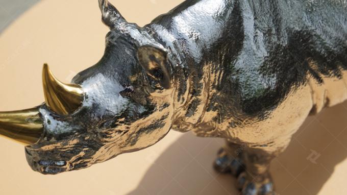 Small Stainless Steel Cast Animal Sculpture Walking Rhino For Collection 1