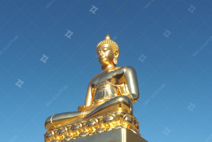 Cast Gold Leaf Bronze Buddha Statue 1M High In Wat Pak Nam / Bangkok 0