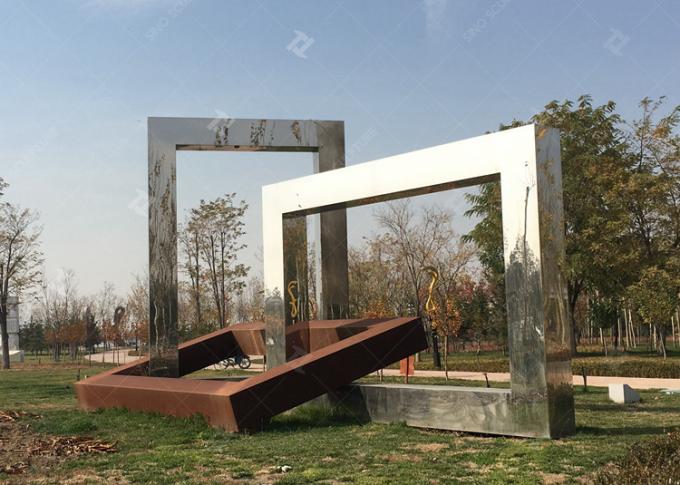 8M High Curved Corten Steel Garden Sculpture ,  Mirror Stainless Steel Sculpture 0