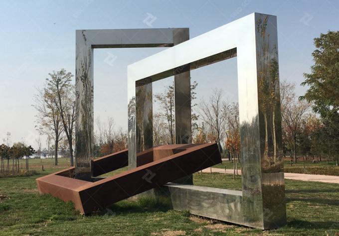 8M High Curved Corten Steel Garden Sculpture ,  Mirror Stainless Steel Sculpture 1