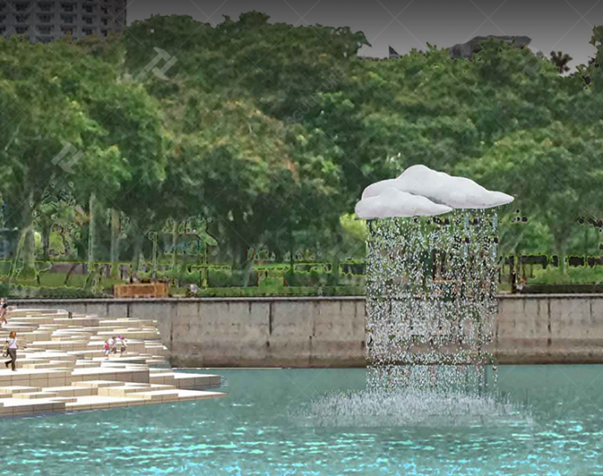 Singapore s First Floating Stainless Steel Sculpture with Rain Effect 0