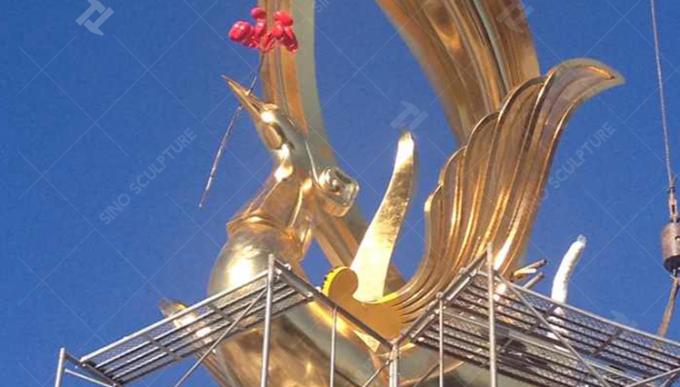 Modern Large Bronze Sculpture Outdoor Bronze Phoenix Statue With Surface Gold Leaf Foil 1