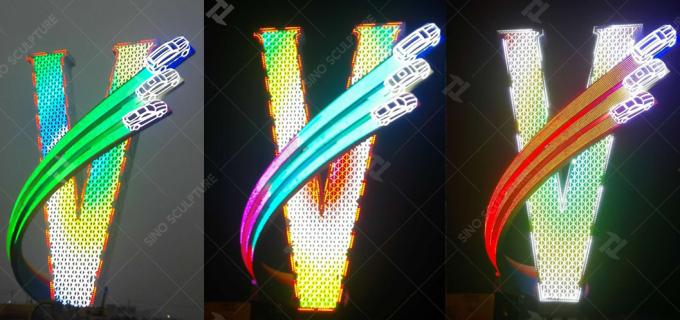V Shape Modern Stainless Steel Sculpture With LED Decoration 3