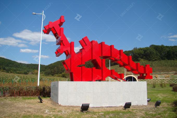 Contemporary Outdoor Red Spray Painted Steel Sculpture By Highway 1
