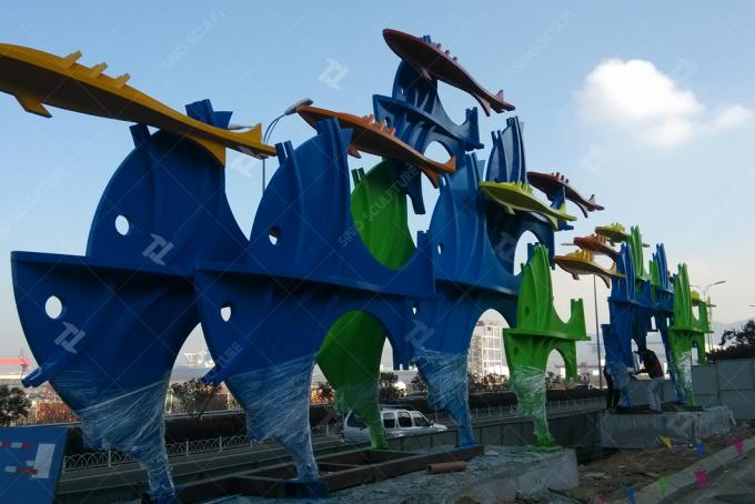 Large Stainless Steel Fish Sculpture With blue Painted Surface For Outdoor Decoration 2